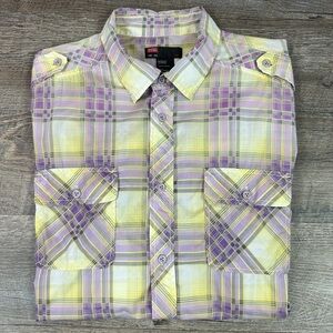 Men’s Diesel Short Sleeve Snap Front Plaid Shirt XXL